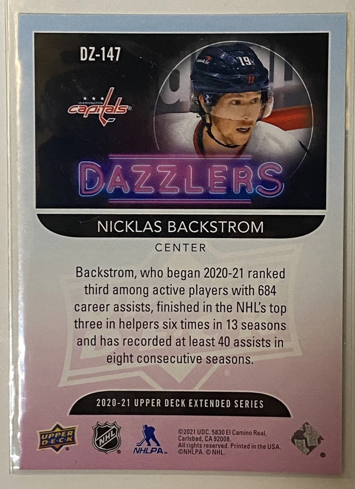 2020-21 Upper Deck Extended Series - Dazzlers Green #DZ-147 Nicklas Backstrom - Image 2 of 2
