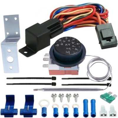ADJUSTABLE THERMOSTAT CONTROL-LER ELECTRIC RADIATOR FAN RELAY WIRING HARNESS KIT