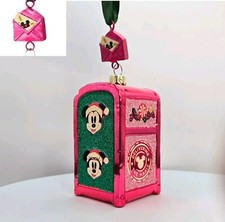 Disney Mickey  Minnie Blown Glass Holiday Mailbox Ornament
