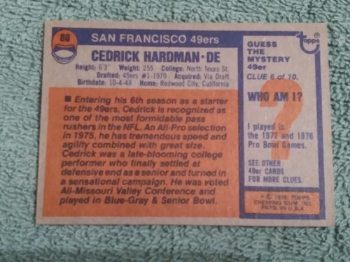 1976 Topps Football #80 San Francisco 49ers Defensive End Cedrick Hardman EX - Picture 2 of 2