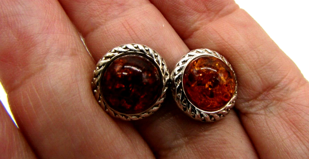 Delicate 925 Sterling Silver Simulated Amber Stud… - image 5