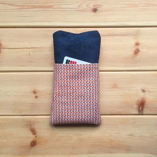Iphone 12 / 12 Mini / SE 2020 / 8 Funda Móvil Tela Handmade Cuadrados y Vaquero - Imagen 3 de 4