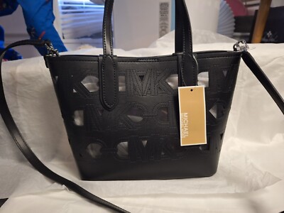 MICHAEL KORS Eliza Small E/W Open Crossbody Tote Bag Black Leather 