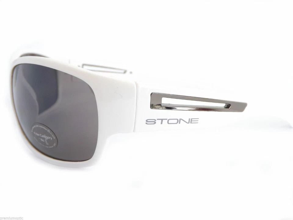 Stone Occhiali da Sole Lucidi Bianco E Gunmetal con Argento Specchio Lenti ST191 - Immagine 2 di 4