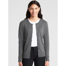 GAP Women's Slim Crewneck Cardigan Sweater Charcoal Gray Sz XS NWT