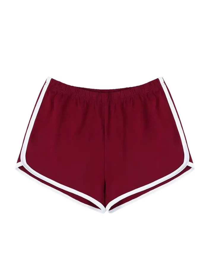 Red Sexy Women Gym Fitness Shorts Summer Silk, Beach Casual White Trim Hot Pants - Image 2 of 4