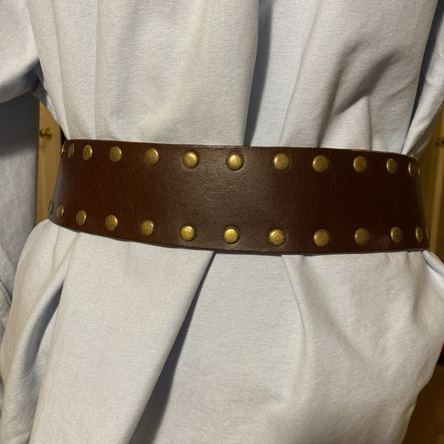LINEA PELLE belt Leather Studded BROWN Solid Brass Buckle SIZE M 2.5 Inches Wide - Picture 5 of 16