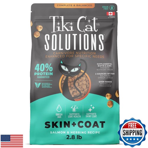 Tiki Cat Solutions Dry Cat Food, Skin and Coat, Salmon and Herring, 2.8 lbs.