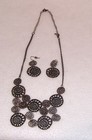 Vintage Choker Metal Disks Matching Pierced Earrings Antiqued Finish Lot 31 — photo 1