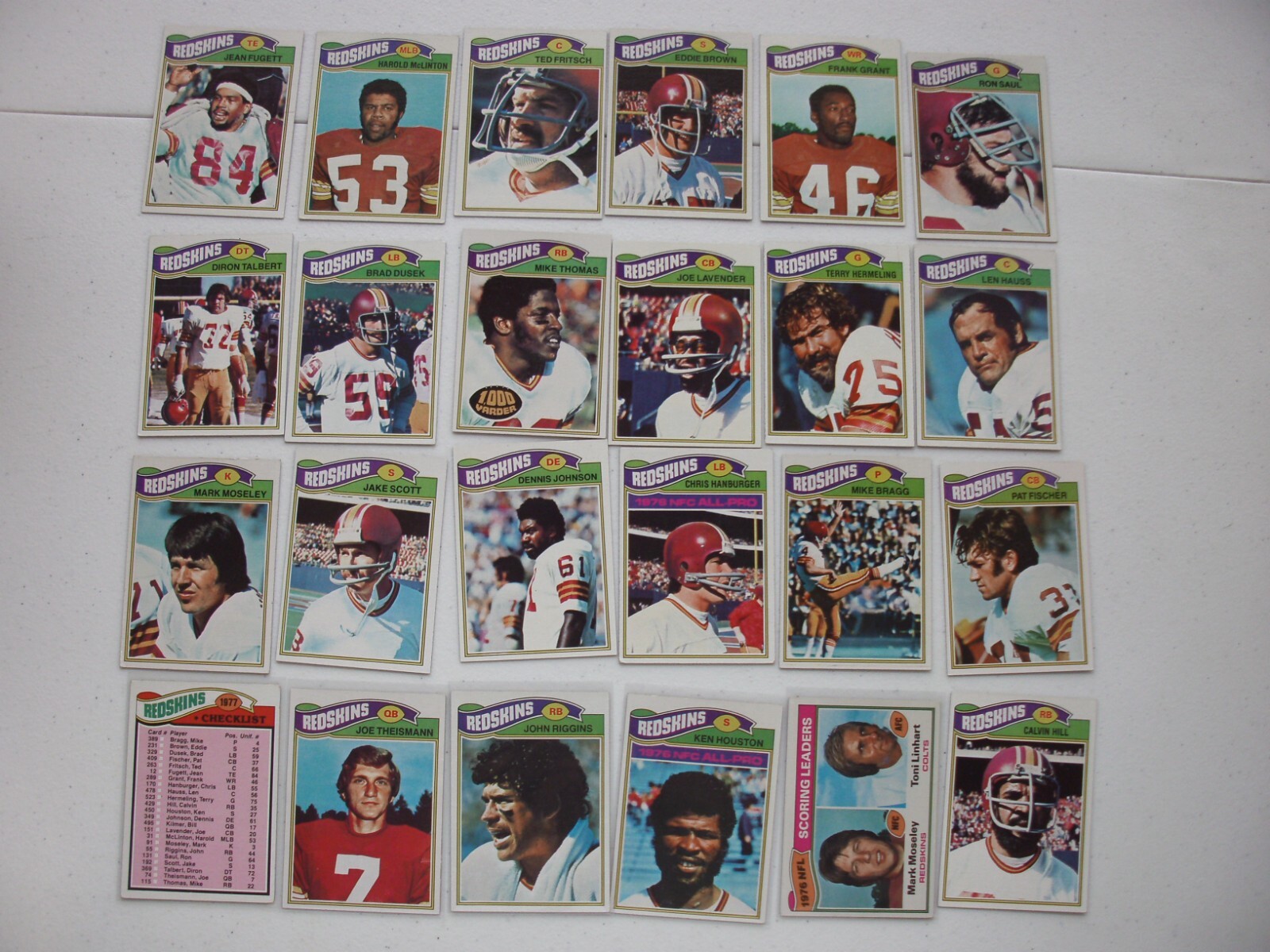 LOT OF 24 - 1977 TOPPS    WASHINGTON REDSKINS CARDS  W/ UNMARKED TEAM CHECKLIST