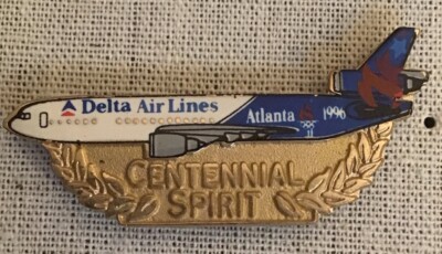 Delta Air Lines Atlanta 1996 Centennial Spirit Plane Olympic Pin Closed Bottom