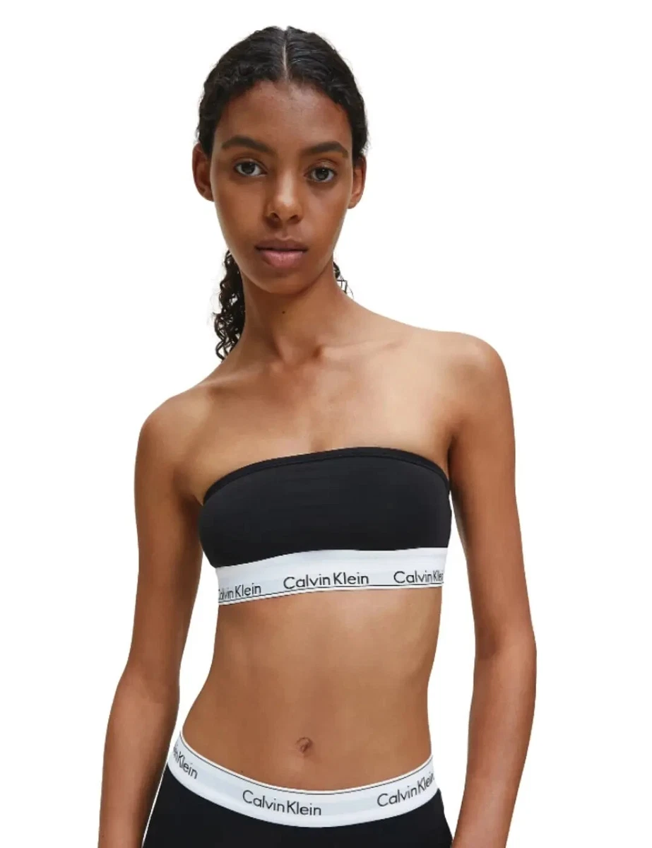 BNWT CALVIN KLEIN BLACK BANDEAU LOGO NON PADDED BRA SIZE X SMALL UK 6 8