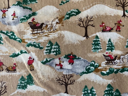 MARCUS BROS FABRIC~Xmas Scenes~RED BRICK HOUSE~Ice Skating Pond~SLEIGH~Sledding~ - Picture 3 of 4
