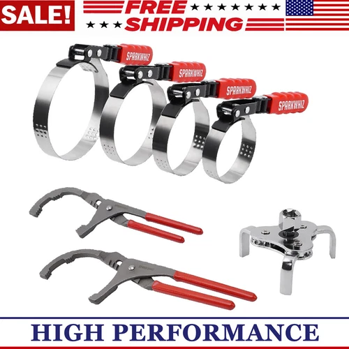 Set of 7 SPARKWHIZ Red Oil Filter Wrench Set Adjustable 3-Jaw Oil Filter Wrench