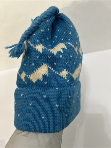 VERMONT ORIGINALS Vintage Knit Ski Hat Wool Hand Crafted VT Aqua Blue Winter - Picture 5 of 16