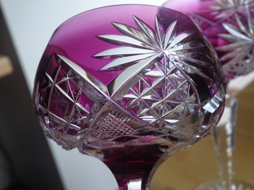 TWO VINTAGE ROEMER WINE GLASS CRYSTAL VAL ST LAMBERT AMETHYSTE PATTERN MOSELLE - Picture 6 of 12