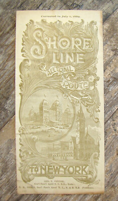 Shore Line, All Rail Route To New York ~1889~ RR Train Boston Long Island NY Karte