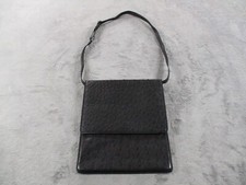 Vintage Ostrich Grain Leather Womens Black Large Clutch Wallet Purse EUC