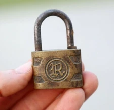 Antique Reese Brass Padlock No Key Old Trunk Chest Lock Box Safe Vintage