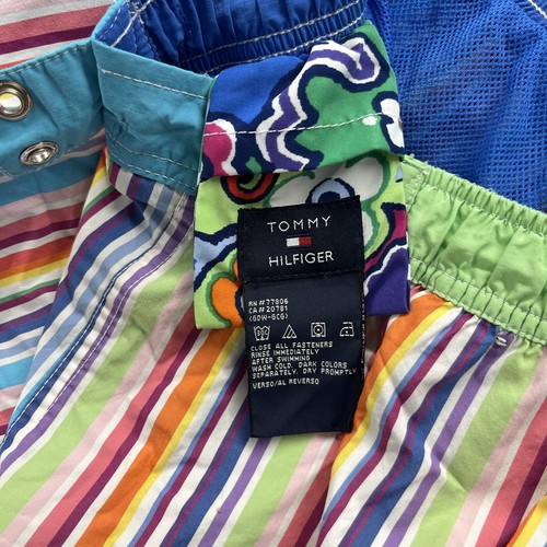 Tommy Hilfiger Swim Shorts boys Medium colorful Striped blue Lined pocket Youth - Picture 10 of 14