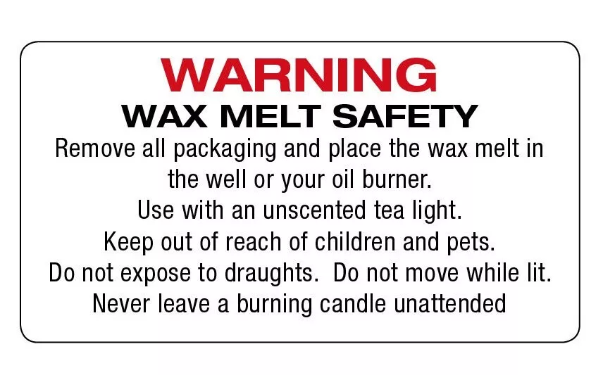 260 x WAX MELT SAFETY STICKERS LABELS WARNING INSTRUCTIONS REQUIRED BY LAW