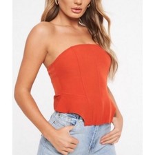MISSGUIDED Orange Corset Bustier Top Zipper Detail Fitted Style Size 8