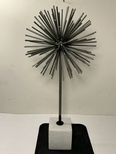 Metal Atomic Silver Starburst Sea Urchin Marble Stone Base 17.75” - Picture 5 of 14