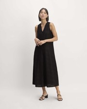 EVERLANE THE LINEN EYELET MAXI DRESS Sleeveless Black V-Neck XL