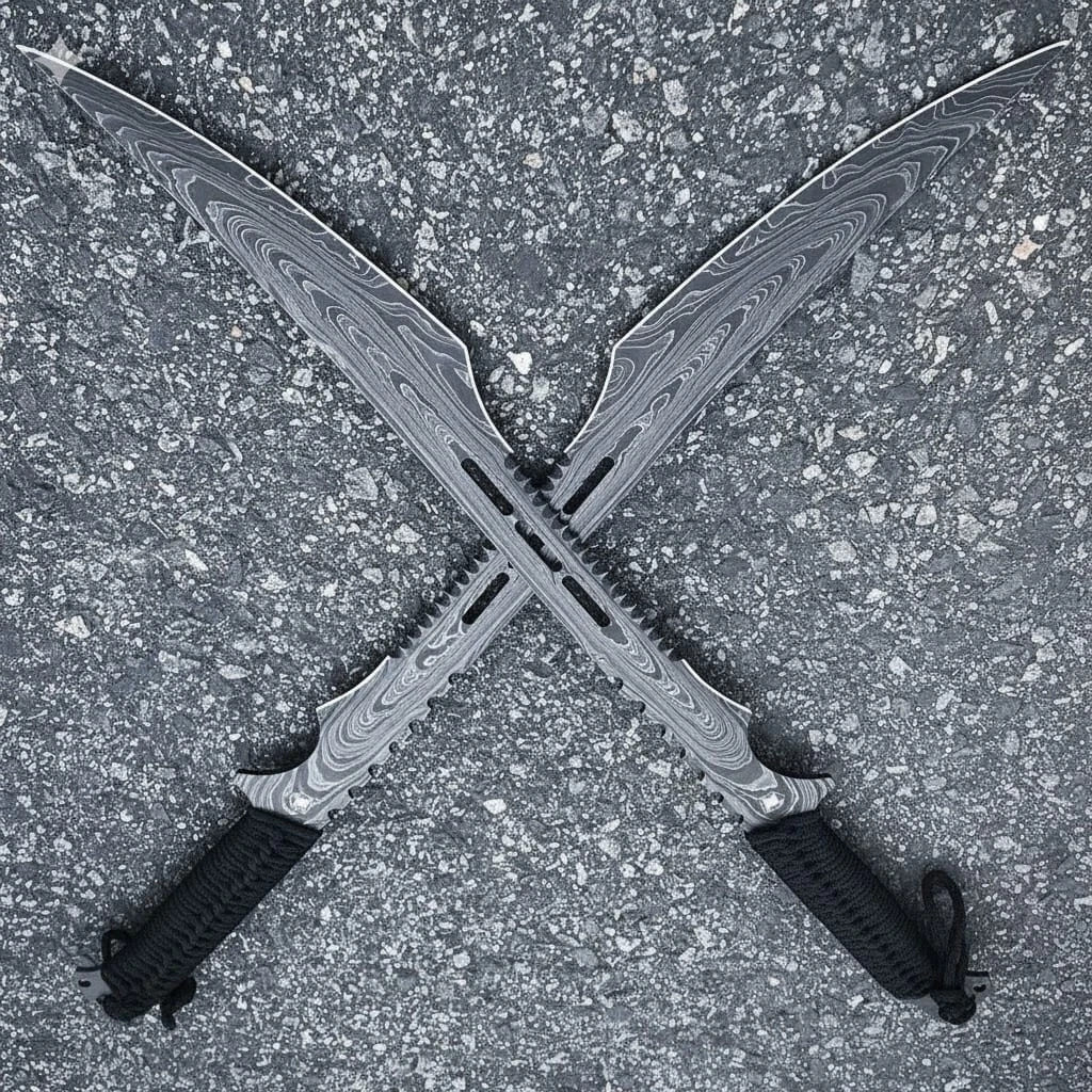 CUCHILLOS LUNA DOBLE TÁCTICO ESPIGA COMPLETA DOBLE FILO ESPADA NINJA ESPADA SAMURAI AFILADA