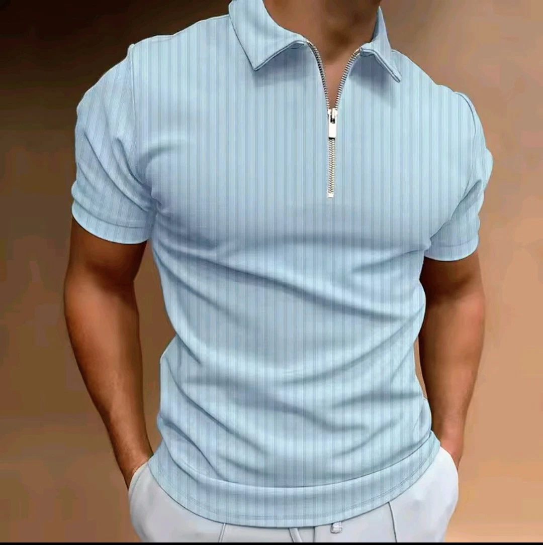 Summer Lapel Top with Zipper/Short Sleeve/up to 3xl