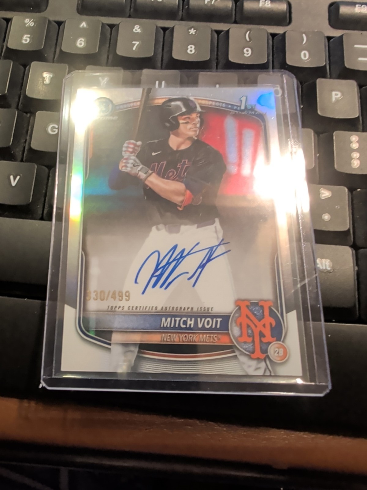 2025 Bowman Draft Mitch Voit Chrome Auto Refractor 1st Prospect #/499 Mets