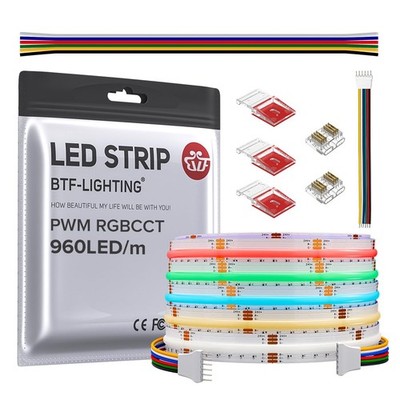 FCOB COB LED Strip RGBCCT Color Changing 16.4FT 960LED/m Flexible High Densit...