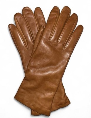 Saks Fifth Avenue Cashmere Lined Brown Tan Leather Gloves Women s 8 Mid Length