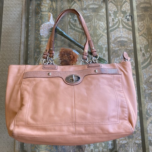 Coach Penelopy Leather Satchel Bag Preppy Peach Pink Carryall Y2K Vnt Snake Trim - Picture 1 of 20