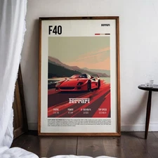 Ferrari F40 Poster Retro Supercar Wall Art Iconic Car Enthusiast Gift Decor