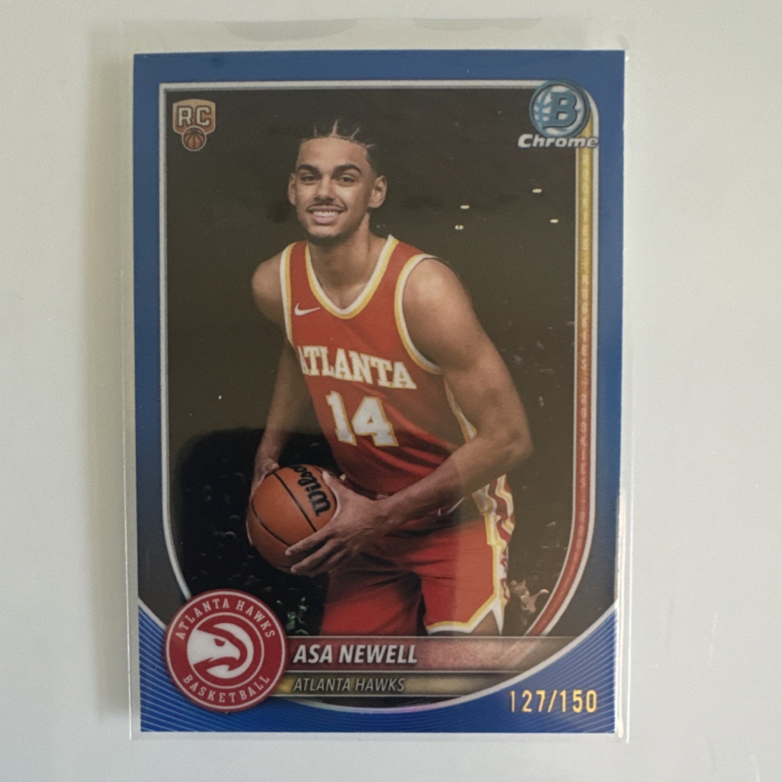 Topps 2025 Bowman Chrome Asa Newell Atlanta Hawks Blue Rookie BCV-23 127/150