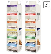 2 Pack Hanging Closet Organizer Kids Weekly Clothing Organizer Monday-Friday