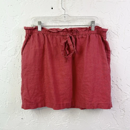 Red Linen Paper Bag Waist Tie Mini Skirt Size XL