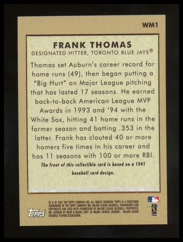Frank Thomas 2007 Topps #WM1 Walmart Toronto Blue Jays HOF - Picture 2 of 2