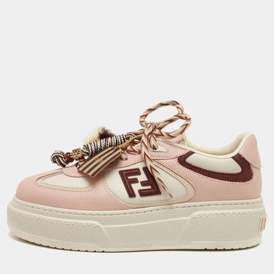 Fendi Match Charm Size 38 Multicolor Leather Platform Low Top