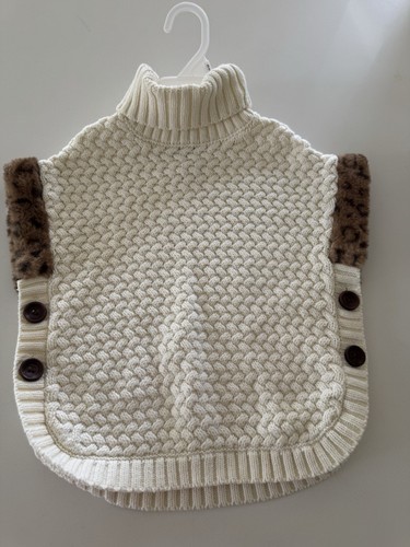 Aspen Kids Girls sweater cable knit faux fur accent top cape vest size 4t - Picture 2 of 11