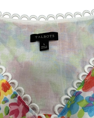 Talbots Mujer Boho Chic Top Acuarela Floral Forrado Artístico Encaje Ribete Grande - Imagen 2 de 4