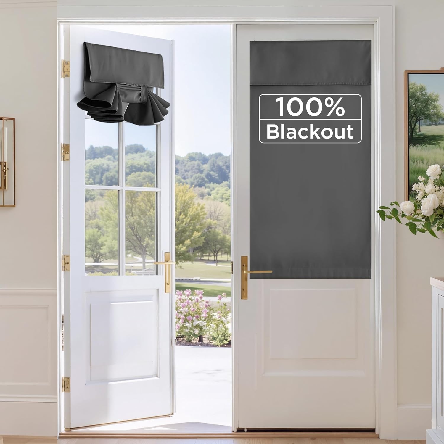 RYB HOME 100% Blackout French Door Curtains 26W x 40L (Pack of 1), New-grey 