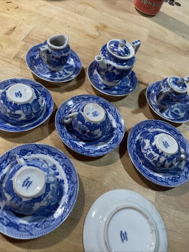 Vintage Blue Willow Transor Ware Stücke Kind Puppe Teller Japan MCM - Bild 8 von 12