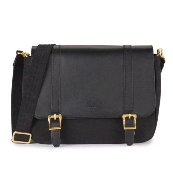 Bolso Mensajero HERSCHEL SUPPLY CO. Negro Orion Retreat Nylon y Cuero Nuevo sin Etiquetas para Hombres  Foto 2 de 4