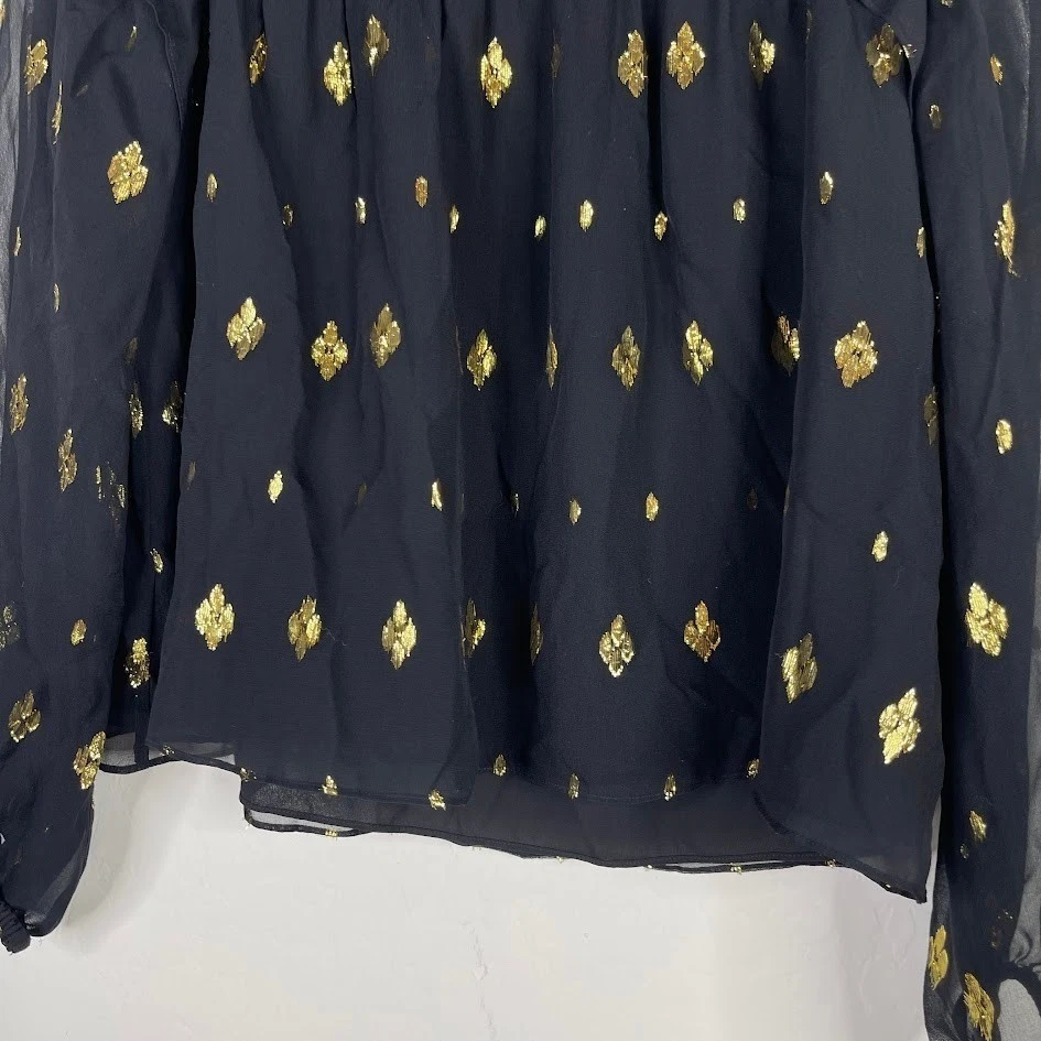 A.L.C. Шелковый мелони блузка верхний металлический печать насмешливый шеи длинным рукавом черный размер 2 - Изображение 4 из 4