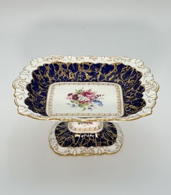Antique Hammersley & Co. Bone China Cobalt Blue- Gold Floral Compote Dish