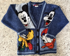 VTG Disney Mickey's Stuff For Kids Mickey Goofy Donald Cardigan Sweater 4/5