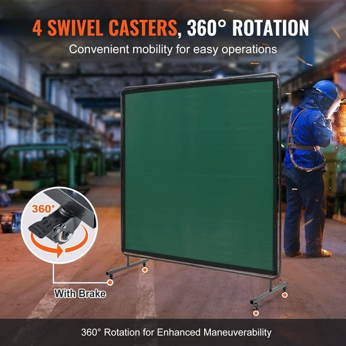 Portable 1.8m x 1.8m Green Welding Screen with Frame and Wheels, UV Protection - Picture 3 of 7