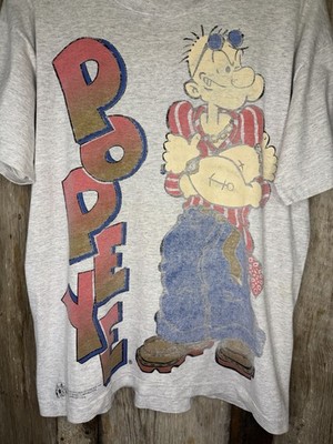 VTG 90s Popeye Collage Ware Graphic Tee Single Stitch Gray Large